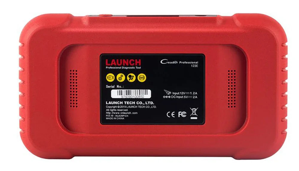 Vista trasera de la máquina Launch CRP123E V3.0 destacando su diseño ergonómico y agarre antideslizante
