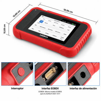 Esquema visual con las medidas y dimensiones exactas del escáner automotriz Launch CRP123E V3.0