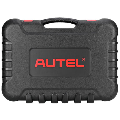 Maletín rígido oficial de transporte cerrado con el logotipo de Autel, diseñado para proteger el escáner MaxiSys Elite II PRO y sus accesorios en el entorno del taller mecánico.