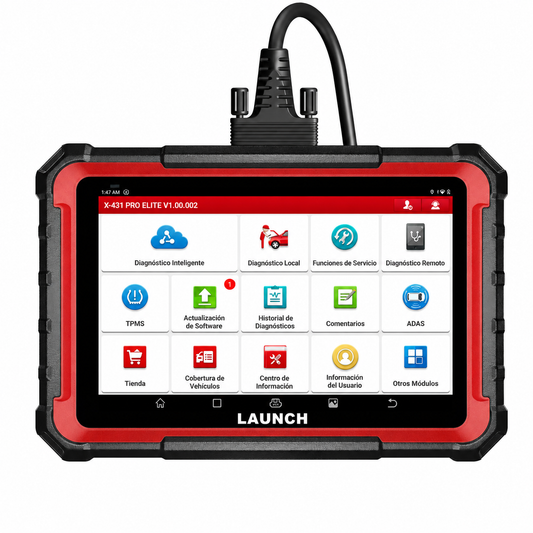 Máquina de diagnosis profesional Launch X431 PRO Elite 2026 mostrando pantalla táctil y funciones de control bidireccional